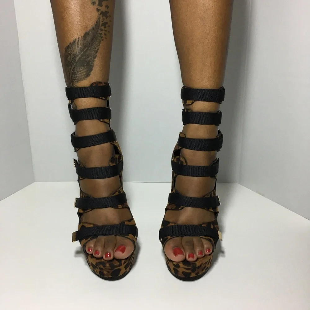 Liliana Leopard Print Strappy Platform Heels - Picture 6 of 6